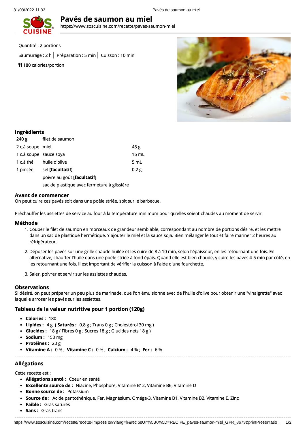 Pavé de saumon au miel