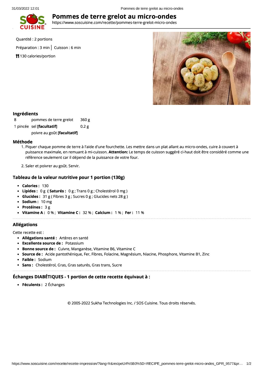 Pommes de terre grelot au micro-onde