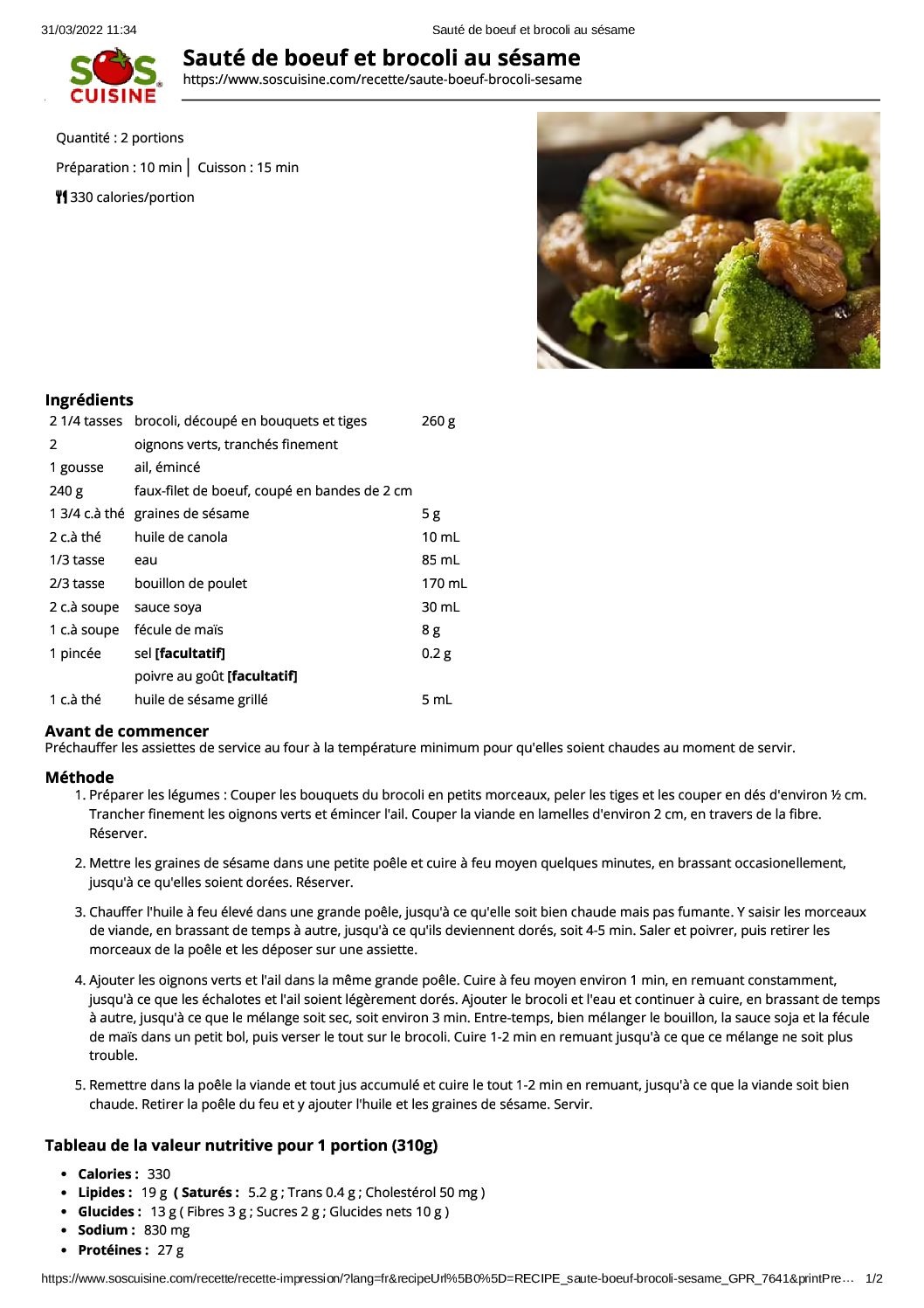Sauté de boeuf et brocoli au sésame
