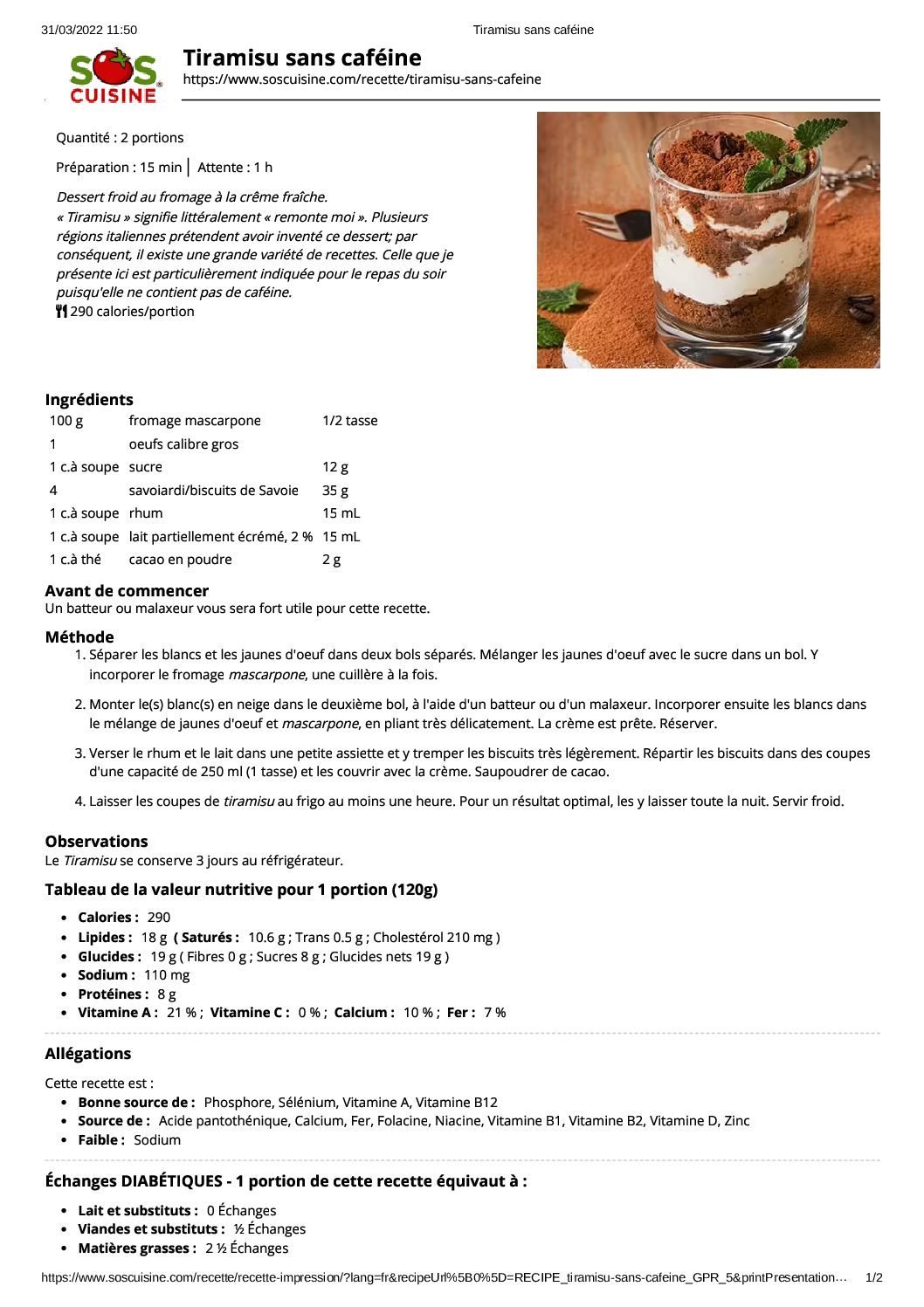 Tiramisu sans caféïne